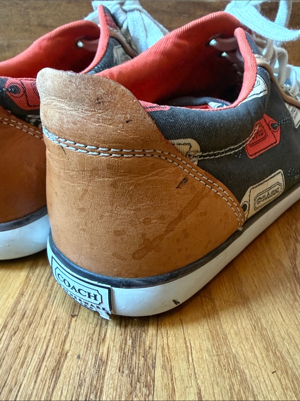 COACH Barrett Hangtag Print Sneakers Women 8M Brown Orange Canvas Leather A1064 - Picture 10 of 13